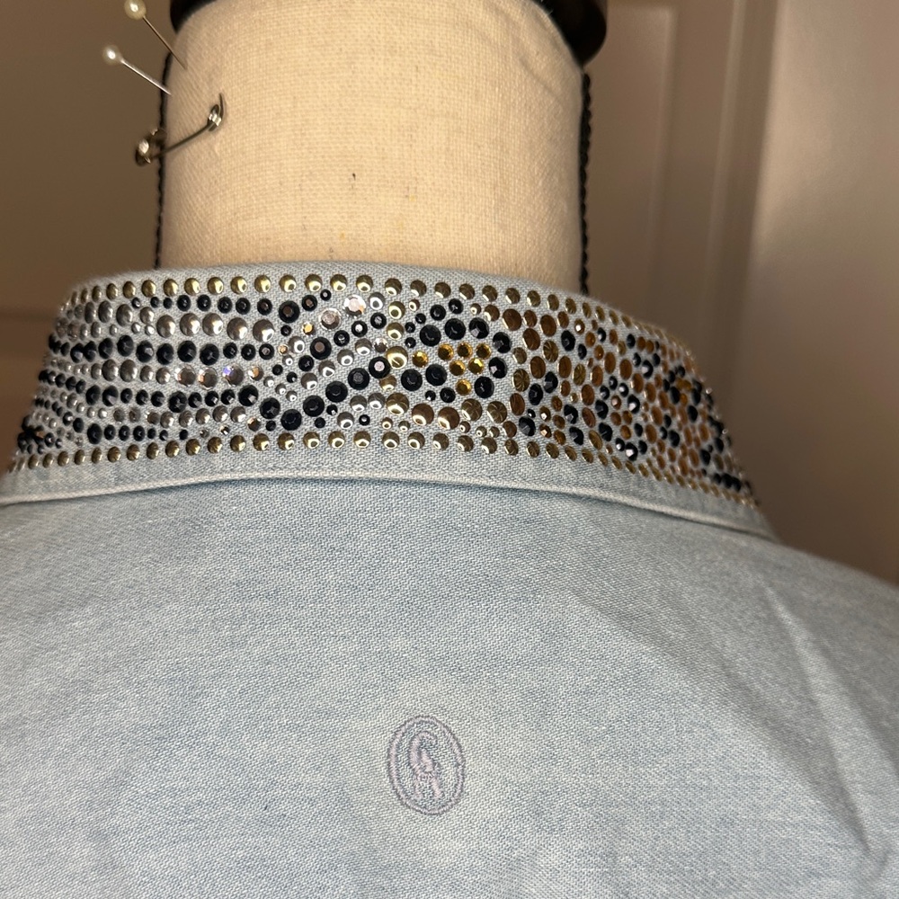 Christine Alexander Denim Shirt with Swarovski Crystal Accents-New With Tags - Picture 5 of 9